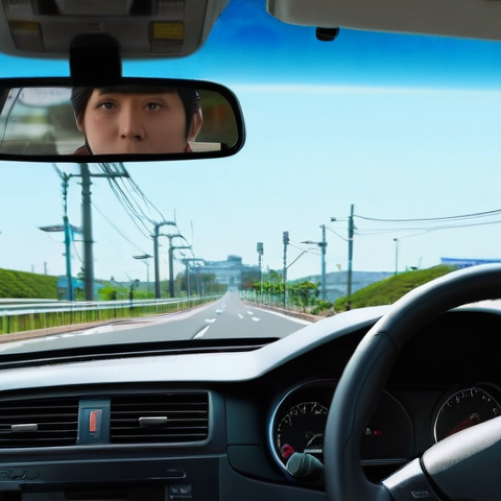일본 내 도로 및 교통 규칙 - **Prompt 1: Initial Left-Hand Driving Experience in Japan**
    "A candid shot from inside a modern,...