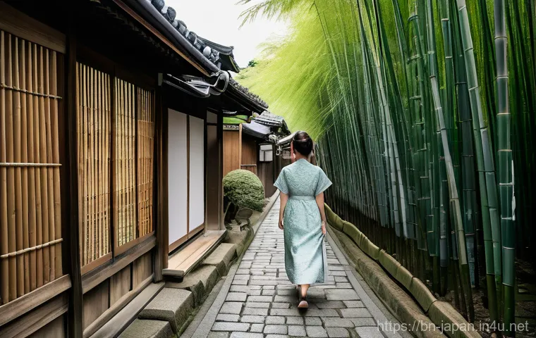 일본의 새로운 여행 트렌드 - Prompt 1: Serene Bamboo Grove and Traditional Village.**
