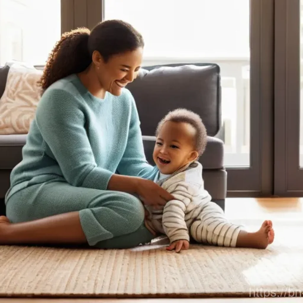 일본 편의점 간식 추천 - A serene and heartwarming scene featuring a young family in a cozy living room. A mother and father,...