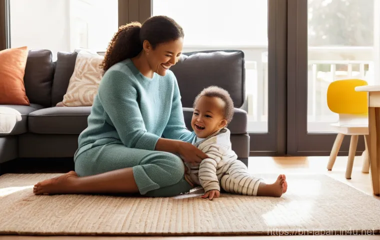 일본 편의점 간식 추천 - A serene and heartwarming scene featuring a young family in a cozy living room. A mother and father,...