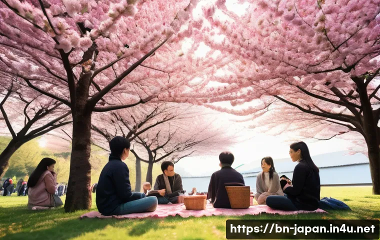 일본 내 외국인 커뮤니티 정보 - **Prompt:** A vibrant and cheerful scene at a Japanese cherry blossom (Sakura) festival. Focus on a ...