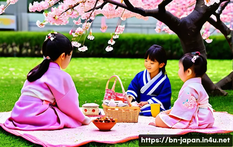 일본 벚꽃 시즌 여행 계획 - **Prompt 1: Hanami Picnic Joy**
    A vibrant and joyful scene of families and friends having a trad...